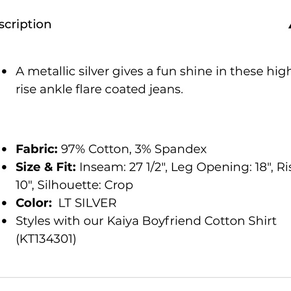 NWT KUT from the Kloth Kelsey coated high rise ankle flare sz 0 light silver - Picture 11 of 11